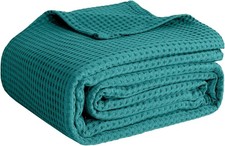 100 Cotton Waffle Weave Blanket Lightweight Soft Teal Throw 50 x 60