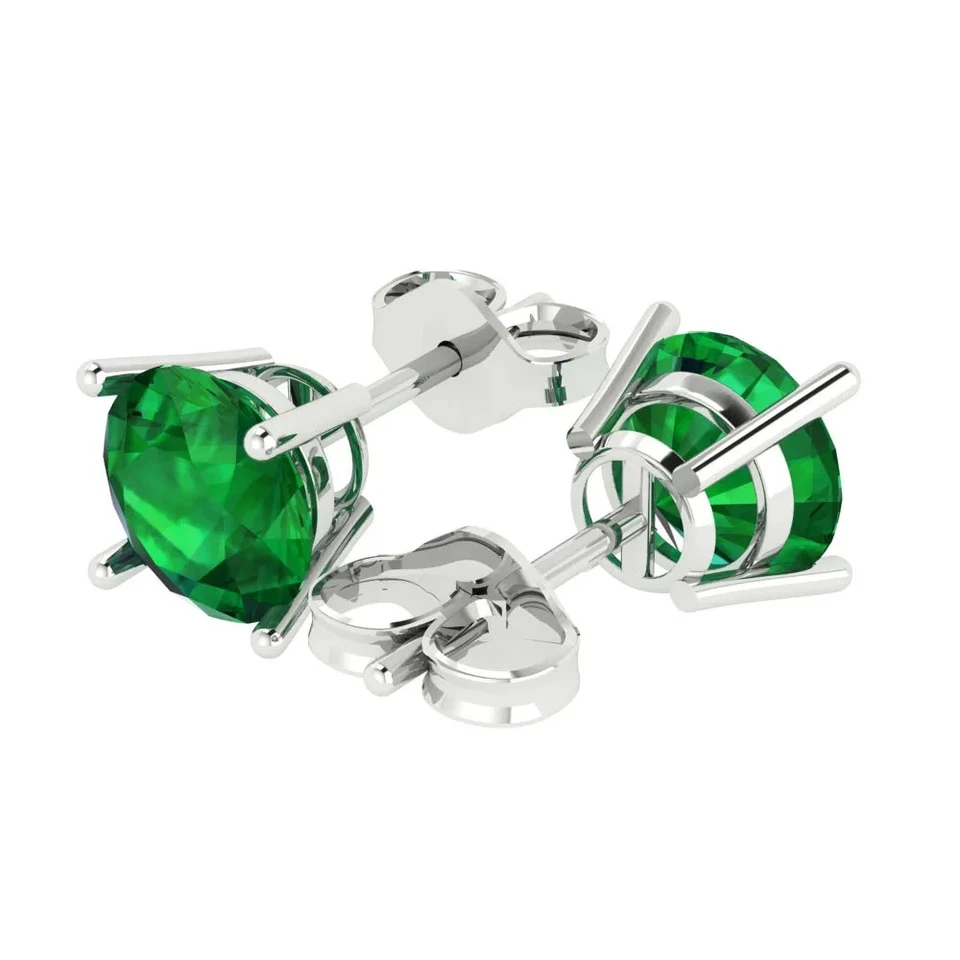 4 cttw Round Simulated Emerald Gold-Plated Push Back Stud Earrings for Women - Image 2 of 4