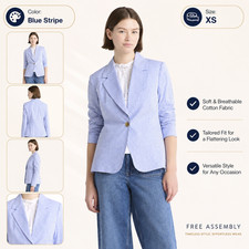 Free Assembly Women  s Blue Stripe Cotton Blazer Single Breasted Size XS