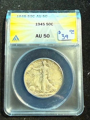 1945 WALKING LIBERTY HALF DOLLAR ANACS AU 50 489