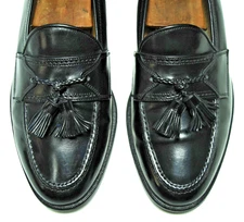 Sz 9.5 W JOHNSTON & MURPHY Men's Dress Shoes Tassel Loafer Black Leather ITALY!