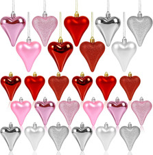 18 Pcs Valentines Day Decor Heart Ornaments, 3 Style 3.2" Red/Pink/Silver Heart