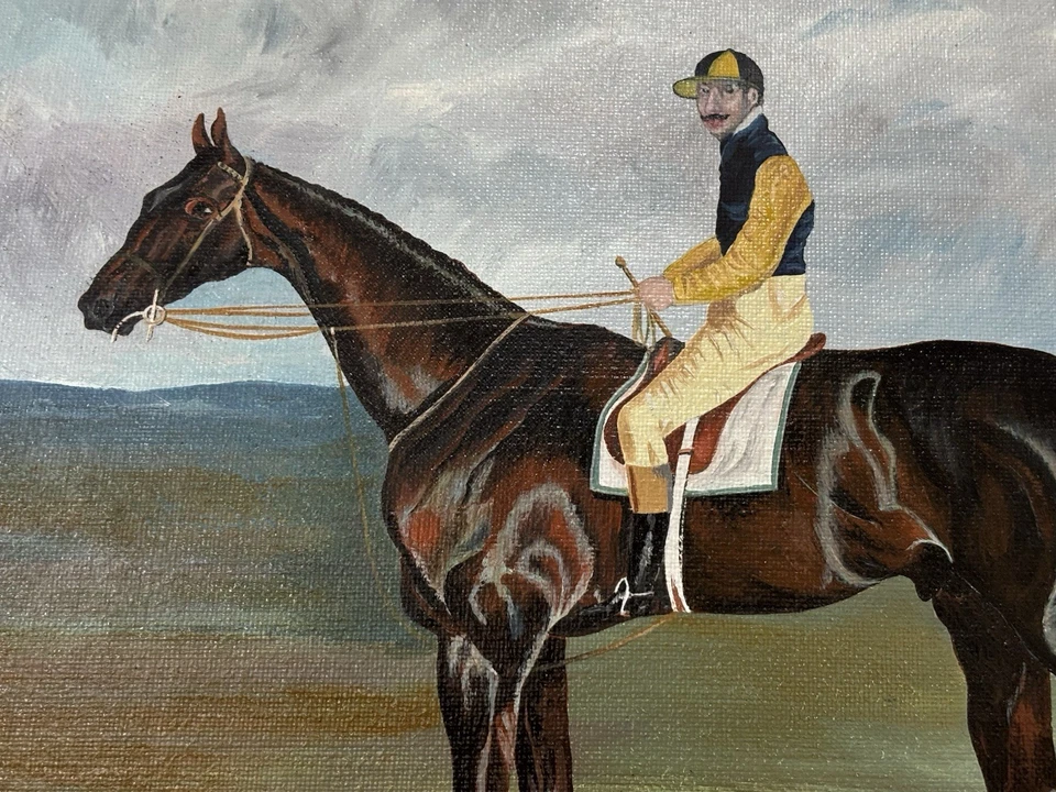 Jockey & Race Horse Original Oil Painting On Canvas in Ornate Frame Signed - Image 3 of 4