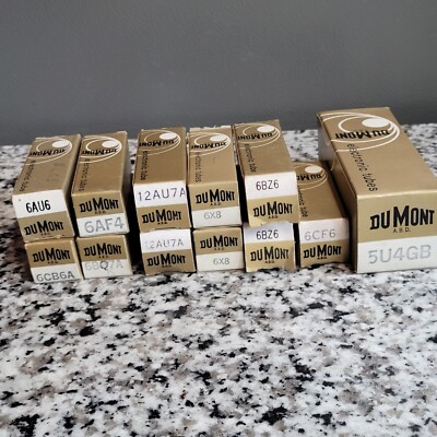 Dumont Electronic Tubes Lot 5U4GB 6CF6 6BZ6 6X8 12AU7A 6AF4 6AU6 6CB6A 6BQ7A