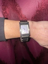 Guess Silver Face Rectangular Design Stainless Steel Quartz Watch Pre-Owned Gift