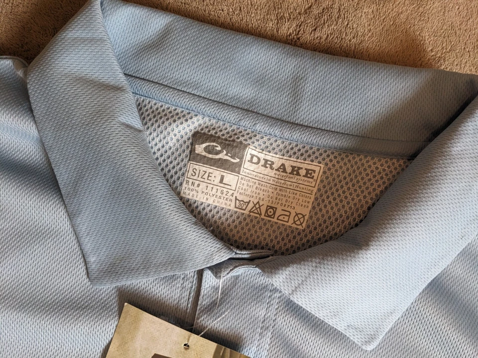 DRAKE Polo Shirt~Waterfowler 365~Mens L~Blue~Stretch~Duck Hunting~Short Sleeve - Image 3 of 4