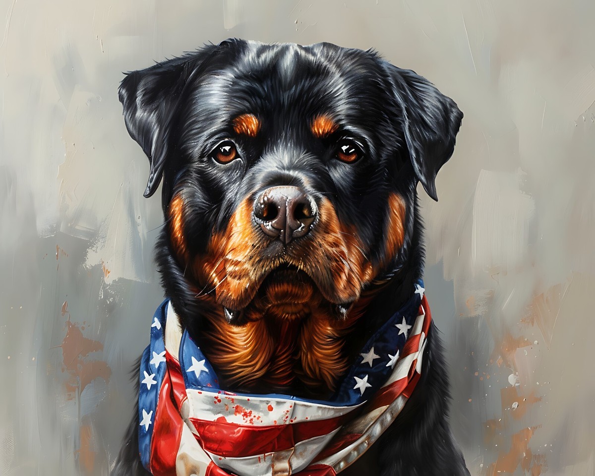 Beautiful Rottweiler with American Flag Bandana