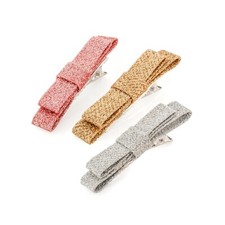 Three piece silver, pink and gold colour glitter hair bow clip set