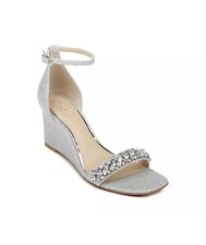 Jewel by Badgley Mischka Peggy Wedge Silver Rhinestone Formal Dressy Sandal 6.5