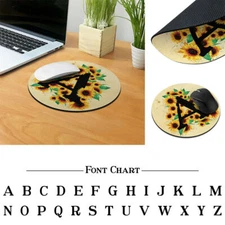Letter Monogram Initial SunFlower Round Gaming Mat Pad Non-Slip Circle Mousepad