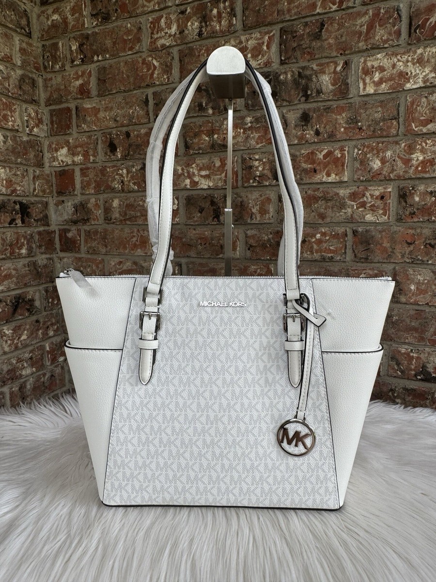 MICHAEL KORS CHARLOTTE MEDIUM LARGE ZIP TOTE SHOULDER BAG WHITE MK