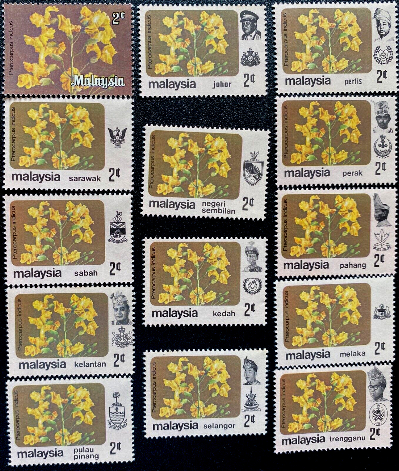 Malaysia 1979 Flowers Definitive Pterocarpus Indcus 2c 14 states MNH or CTO
