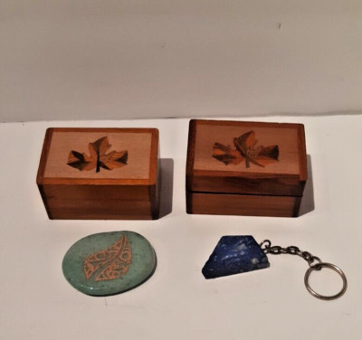 Handcrafted Cedar Trinket Boxes with Trinkets. Handmade. Artisan