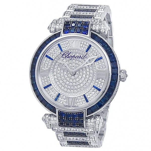 Chopard Imperiale 18k White Gold Blue Sapphire Diamonds Ladies Watch 384239 1015
