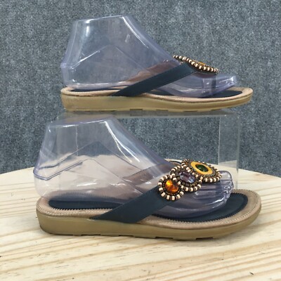 Patrizia By Spring Step Sandals Womens 38 Beaded Thong Flats Caspian Navy  Blue