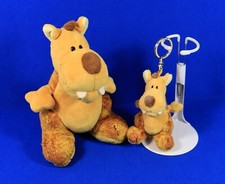 2x NICI DINO Dinosaurier Drache Plüsch gelb braun Schlüsselanhänger 17 +12 cm