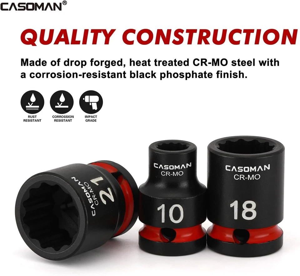 26 PCS 1/2" Drive Standard Impact Socket Set 12 Point Metric 10mm-36mm CR-MO - Image 4 of 4