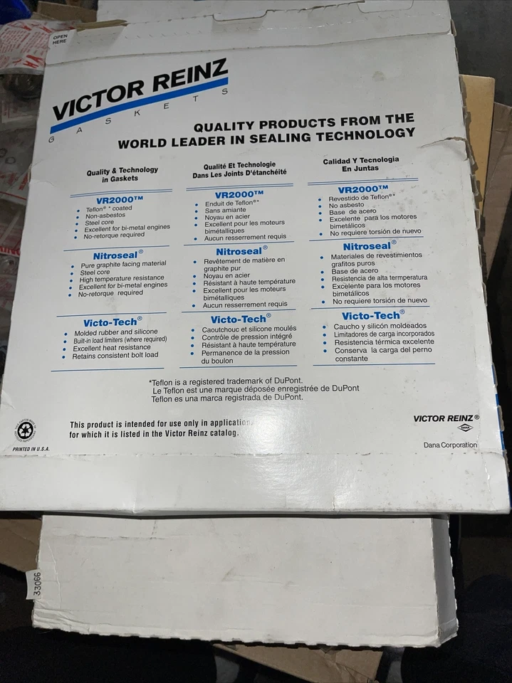 VICTOR REINZ. OIL PAN GASKET FOR 3.0 L,181 CID;P/N OS 32117. - Image 3 of 4