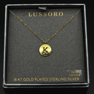 Authentic Lussoro 18k Gold Plated Sterling Silver Women's Initial K Necklace 16in adjust