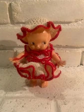 Vintage Kewpie Doll Talcum Powder Dispenser Crochet Dress Hat
