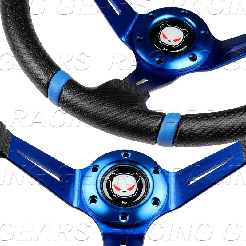 350mm carbono pvc cuero plato profundo deriva punto azul volante 6 orificios Foto 2 de 4