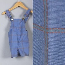 1970s NOS Boys Blue Windowpane Overalls Orange Gray Stitching Bibs Coveralls 70s