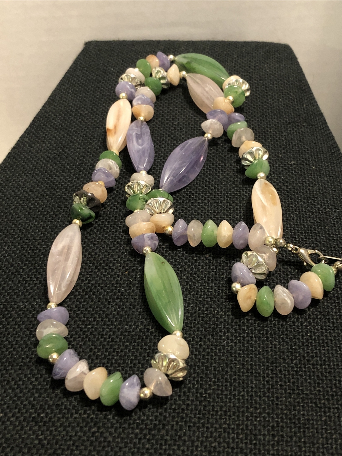 Silvertone acrylic beaded Multi shape Rainbow bea… - image 4