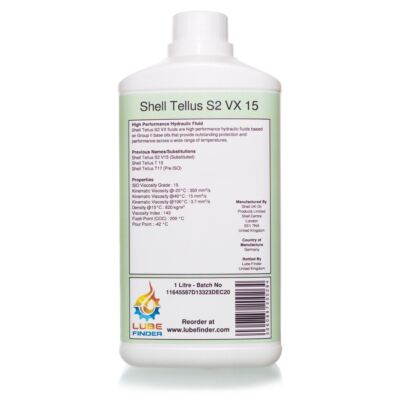 1L Shell Tellus S2 VX 15 (Tellus V15/T15/T17) ISO VG 15 Hydraulic Fluid ...