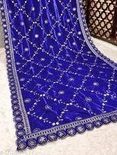 Blue Embroidery Velvet Dupatta For Bride And Women Velvet Shawl Odhani Veil