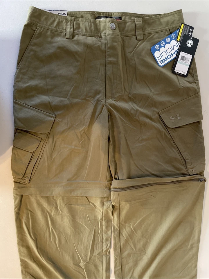 Calça cargo tática Under Armour masculina 34x30 UA pesca secreta verde oliva nova com etiquetas - Imagem 2 de 4