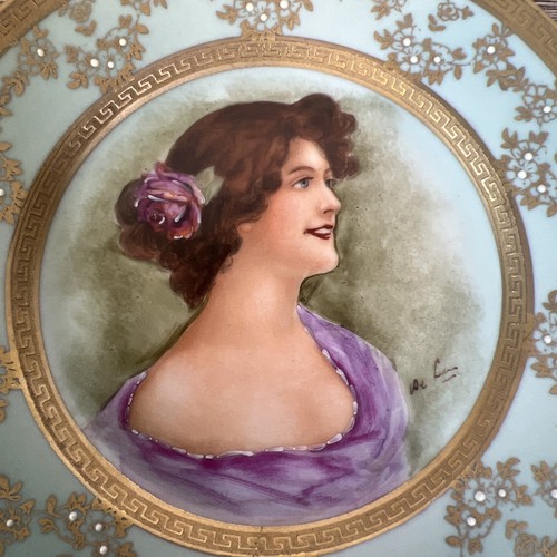 Vintage D&C Limoges Frankreich Mini Teller Klassik Frau Blau Grün Gold - Bild 2 von 6
