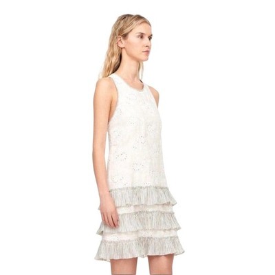 Rebecca Taylor Magic Garden Eyelet Embroidered Ruffle Tiered Dress Cream Black 0