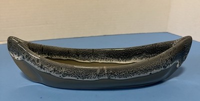 Maxwell Pottery Signed Ceramic Caneo Shape  Dish Blue Grey Drip Studio Art 10 W