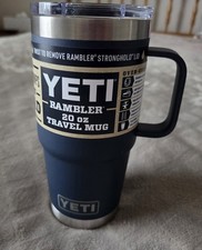 Yeti Rambler 20 oz Travel Mug, Stronghold Slide Lock Lid, Handle, Navy