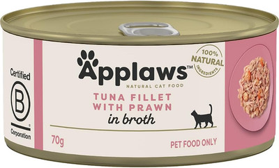 100% Natural Wet Cat Food Tuna Fillet with Prawns in Broth, Limited Ingredients 