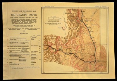1922 Rio Grande Route RR Map Pueblo Colorado Springs CO Fountain Pikes Peak
