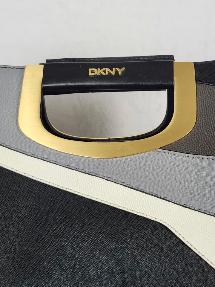 DKNY geometric black grey tote detachable shoulder strap purse bag - Image 2 of 4