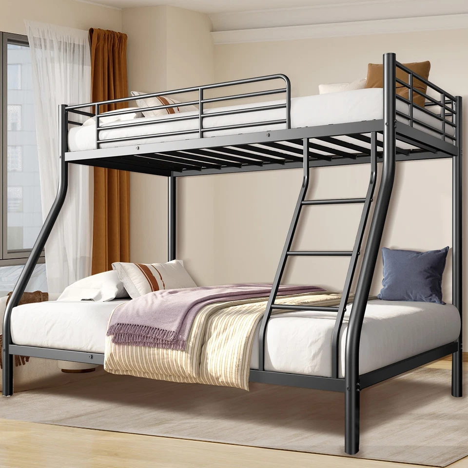 Heavy Bunk Beds Twin Over Full Size Metal Bunk Bed With Bottom Space & Guardrail - Image 2 of 4