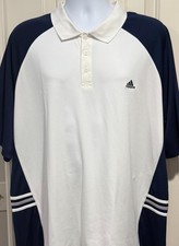 Adidas White Blue Polyester Short Sleeve Polo Shirt - Men's 2XL