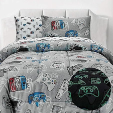 5-Piece Gaming Bedding Set - Glow-In-The-Dark Controller Print  Gamer Comforter