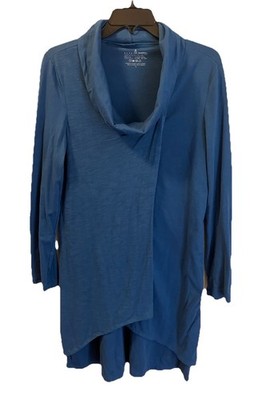 Neon Buddha Dress Knit Sz L Blue Layered Cowl Neck Tunic Lagenlook Yoga Comfort