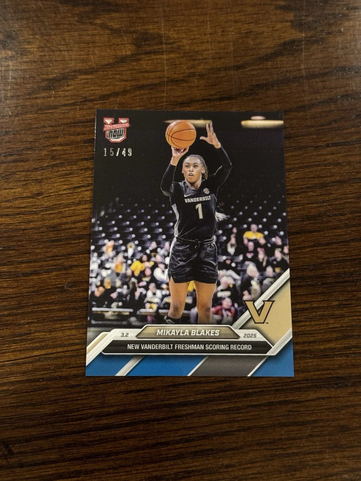 Mikayla Blakes Vanderbilt Record 2024-25 Bowman U NOW Card 79 Blue Parallel /49