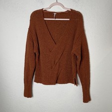 Free People Coco V Neck Twist Front Knit Long Sleeve Sweater Size XS Brown Boho