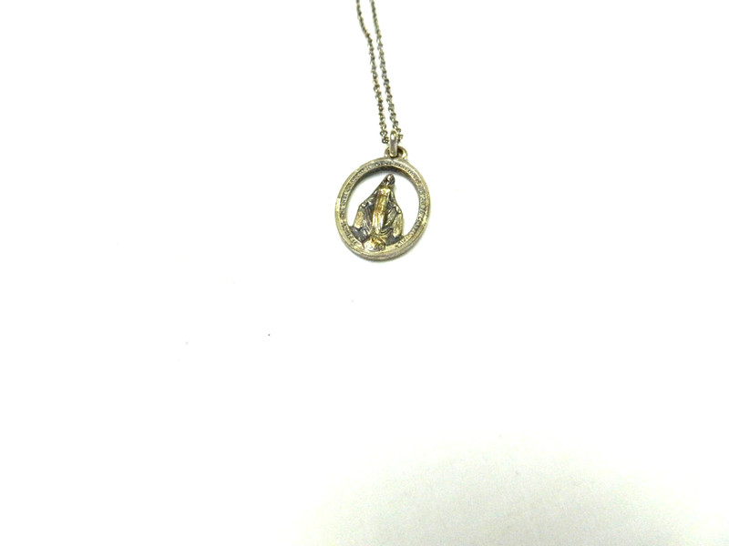 Vintage Catholic Miraculous Mary Silver Tone Religious Medal, W Soil Relic