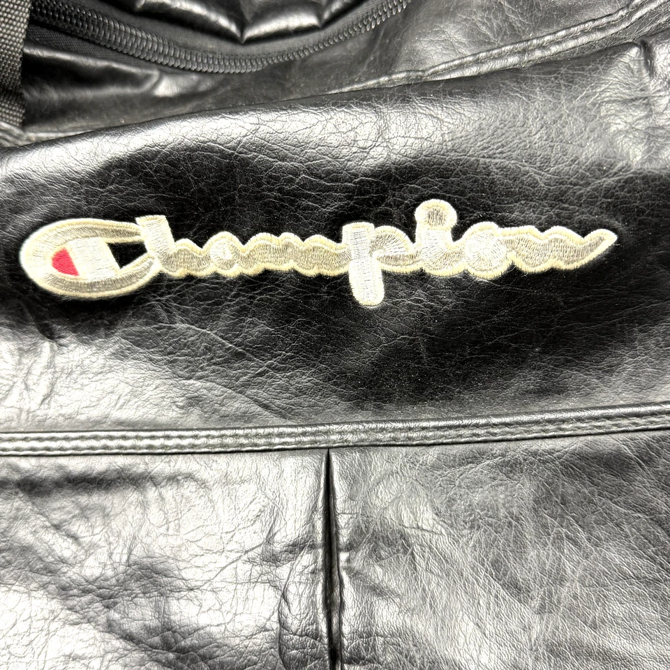 Champion Black Faux Leather Duffel Bag Travel Gym Shoulder Strap Weekender - Image 2 of 4