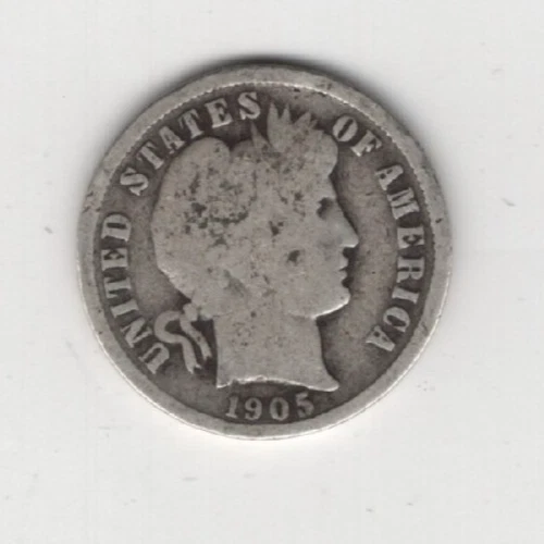 1905 P BARBER DIME 90% SILVER PHILADELPHIA 10¢ UNITED STATES AMERICA TEN CENTS