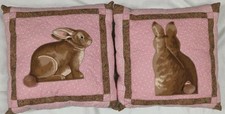 2 Quilt Bunny Pillows Handmade Spring Easter Bunny Machine Quilted 17" Square