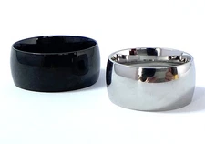 Wide 10mm Dome Stainless Steel Band Ring in Silver or Black Ion Plated