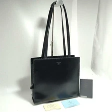 PRADA All Leather Black Tote Bag with Logo Engraving, Excellent Condition