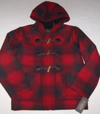 NWT Pendleton RED/BLACK PLAID Wool-Blend TOGGLE Coat Boys/Girls M QUILTED LINING